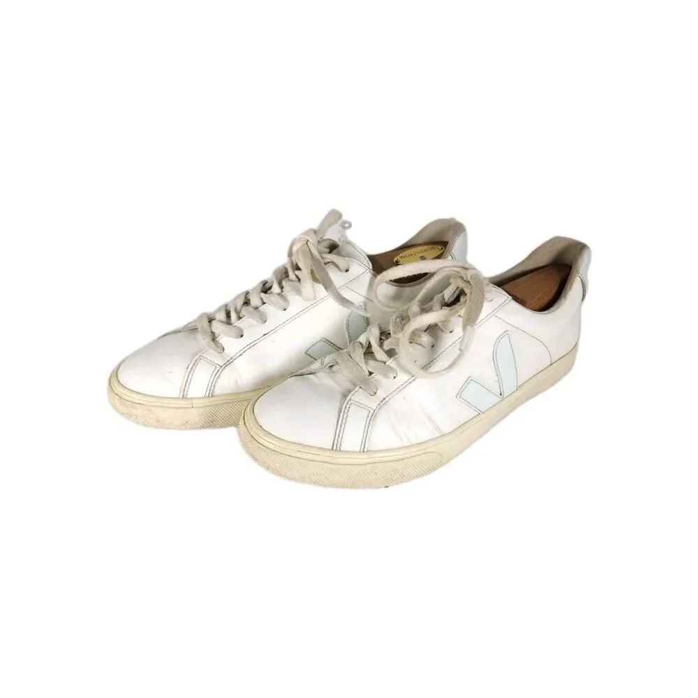 Veja Women's Esplar US 9 White Blue Smooth Leather Low Top Sneakers Shoes